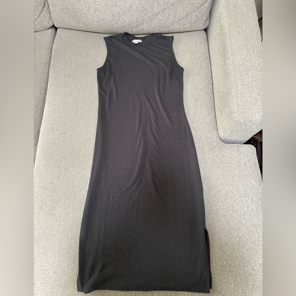 Prologue Gray Sleeveless Sheath Dress Crew Neck Midi